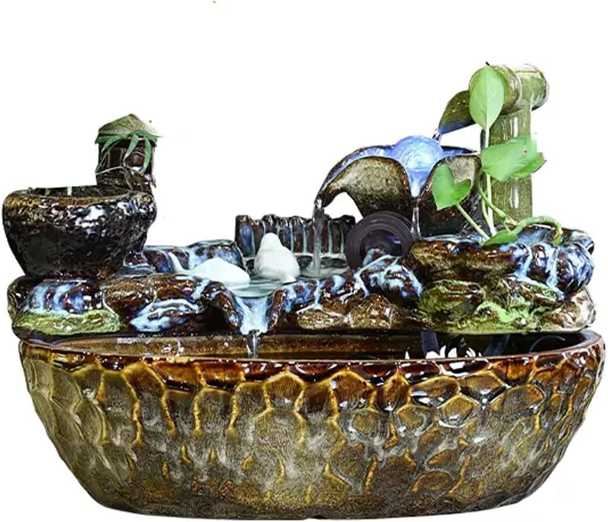 Tabletop Water Fountain Ceramics Tabletop Water Fountain Indoor Waterfalls Fountains Decorative Tabletop Fountain for Bedroom, Office, Living Room, Kitchen Dining Room and Bathroom Décor Indoor Founta