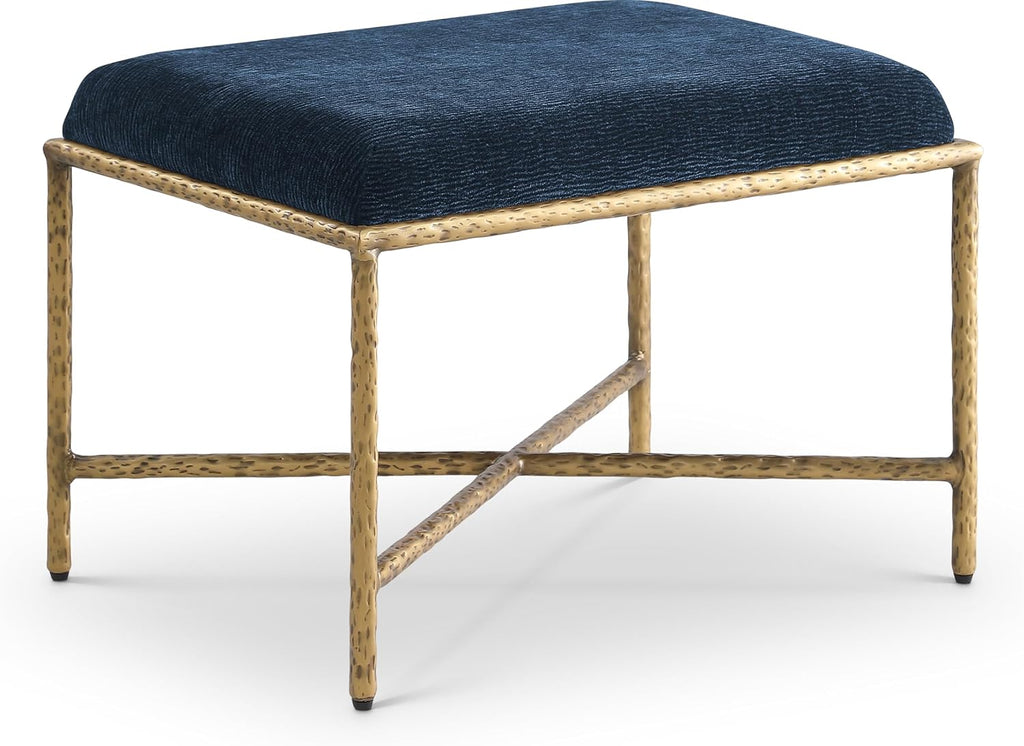 Meridian Furniture 22061Navy Valley Collection Modern | Contemporary Bench with Soft Navy Chenille Fabric, Brushed Brass Forged Iron Metal Legs and Frame, 25' W x 18' D x 18' H, Navy