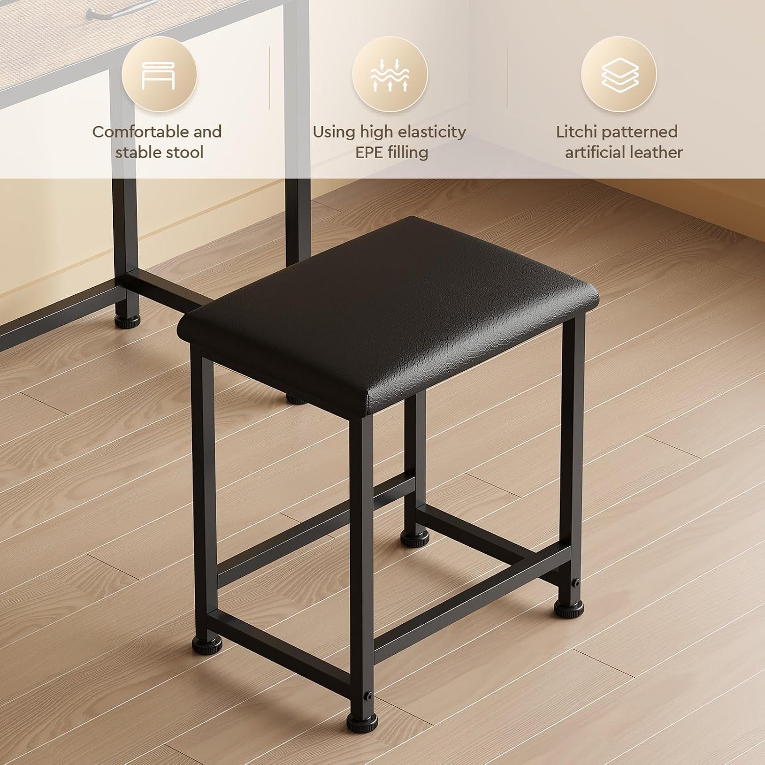 YeTom Makeup Vanity Desk with Mirror and Lights, Small Vanity with Fabric Storage Drawer & Chair & Shelves, Rustic Brown Compact Makeup Vanity Set for Bedroom