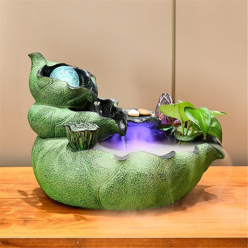 Tabletop Fountain Indoor Fountain Chinese Style Lotus Leaf and Flowing Water Ornaments Circulating Water Fountain(Large)