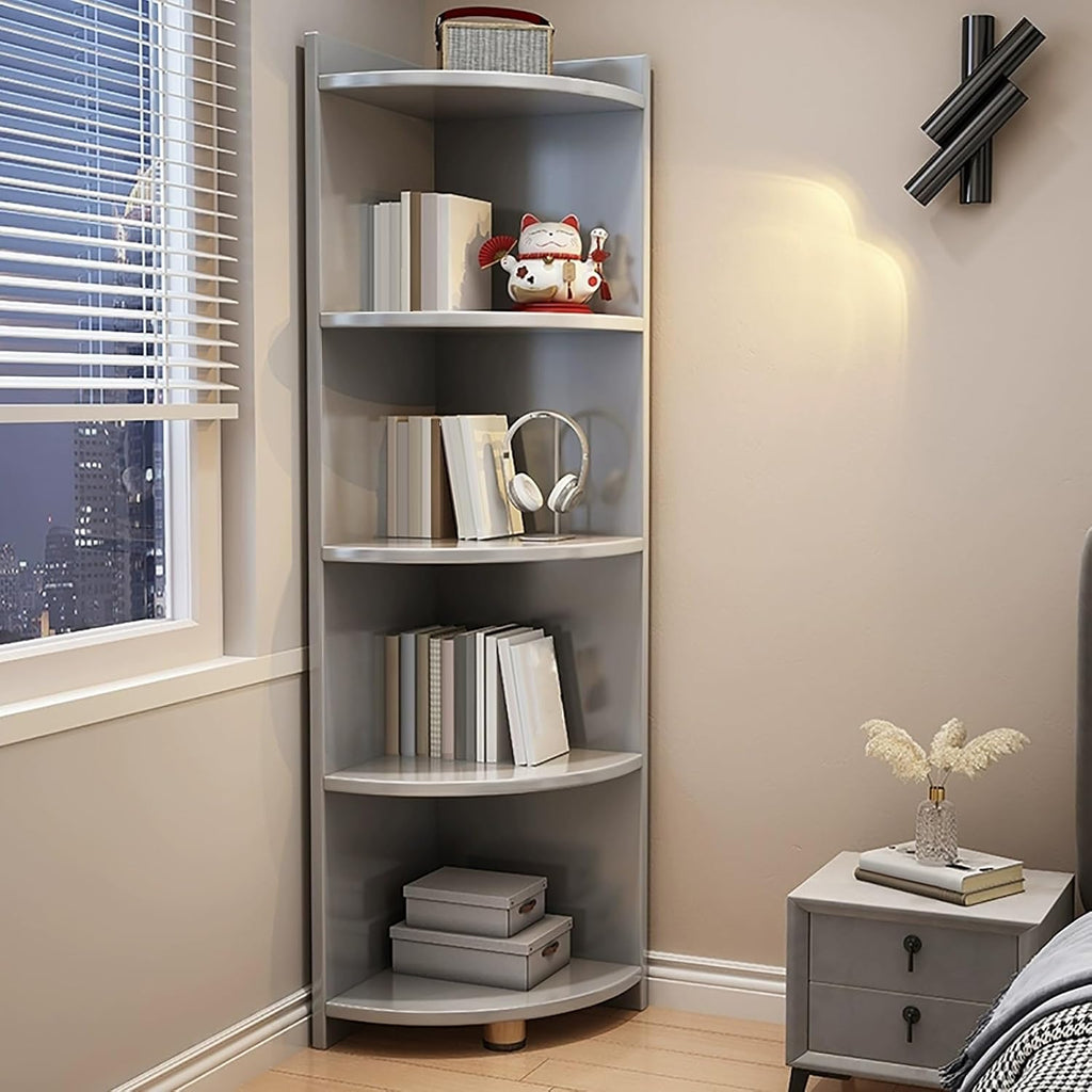 Curved Corner Storage Shelf, 4/5 Tier Wood Corner Bookshelf, Tall Freestanding Bookcase, Small Corner Shelf Counter Organizer Rack, Corner Table for Countertop Bathroom ( Color : Gris , Size : 4 tier-