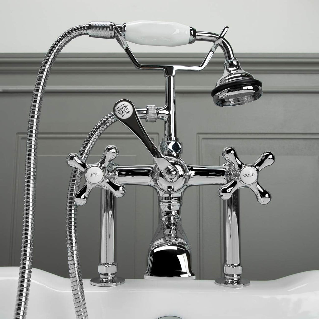 Vintage Tub & Bath Clawfoot Tub Rim Mount English Telephone Faucet with Handshower - Drain and Supply Lines Complete Set
