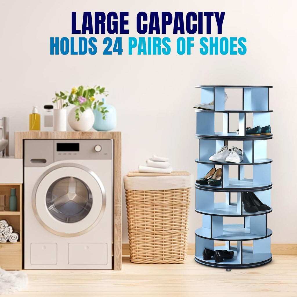 Kings Brand Furniture - 7-Tier Rotating Shoe Rack, 360° Revolving Lazy Susan Spinning Shoe Rack Tower Storage Organizer for Closet Entryway Bedroom Hallway, Blue