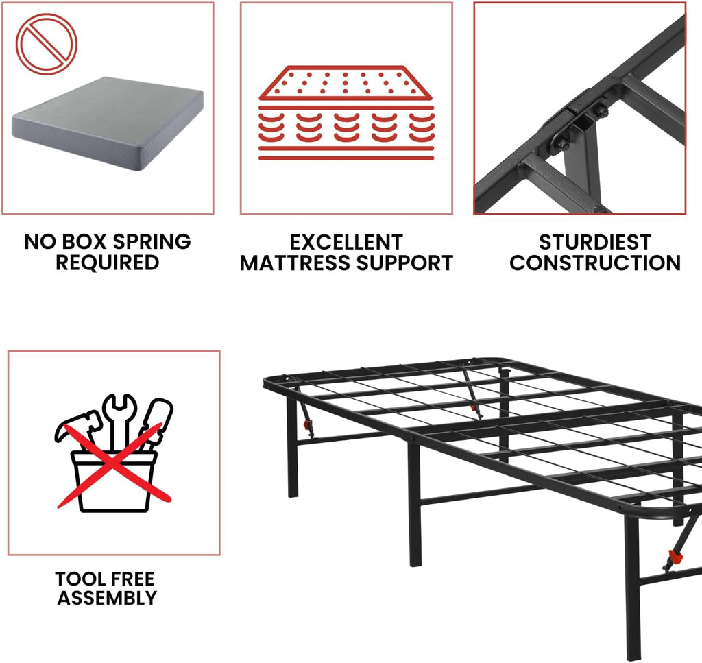 Golden Gate Beds Foldable Metal Bed Frame – Sturdy Iron Platform, No Box Spring Needed, Portable & Collapsible Design, Heavy Duty, Easy Assembly, Noise-Free, Under Bed Storage – Twin XL Size (Black)