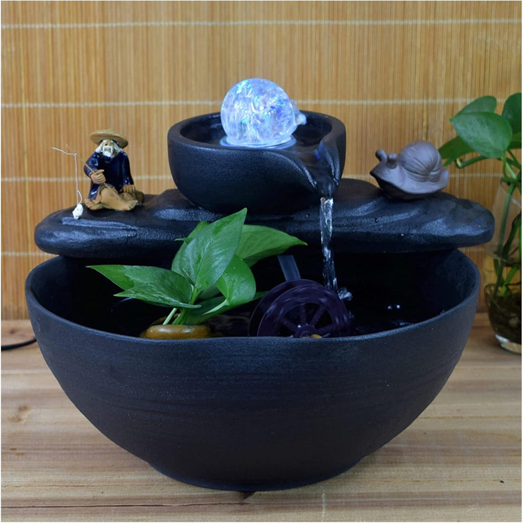 Tabletop Fountains Tabletop Fountain Waterfall Fengshui Wheel Water Fountain Ceramic Rockery Desktop Living Room Office Front Desk Fish Tank Decoration Zen Meditation Ind,B