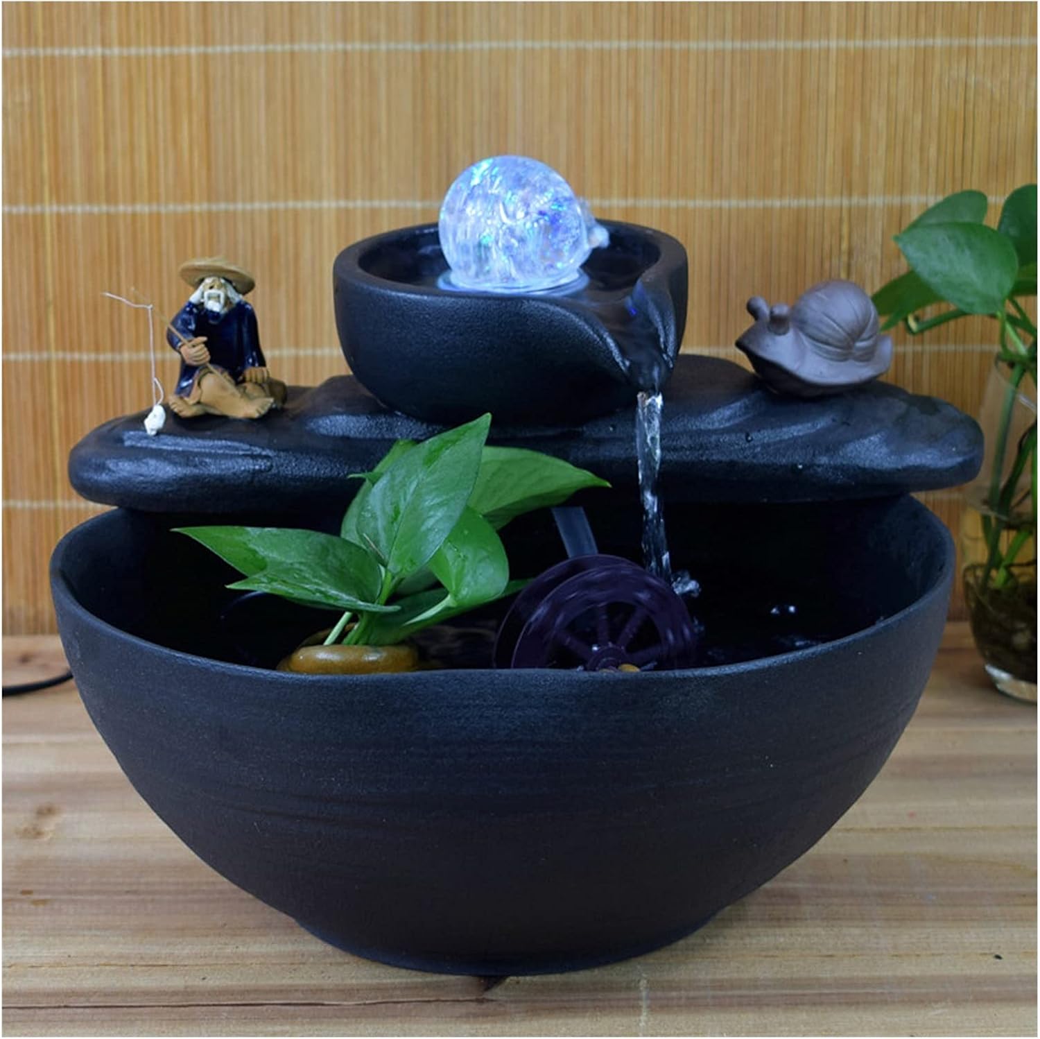 Tabletop Fountains Tabletop Fountain Waterfall Fengshui Wheel Water Fountain Ceramic Rockery Desktop Living Room Office Front Desk Fish Tank Decoration Zen Meditation Ind,B
