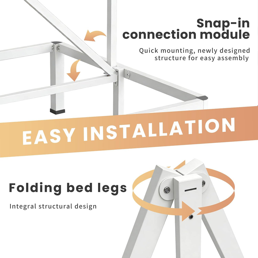 VIPSHOW 14 Inch White Queen Heavy Duty 3500 lbs Bed Frame with Round-Corner Legs & Anti-Squeak Design – Quick Assembly Metal Platform, No Box Spring Needed