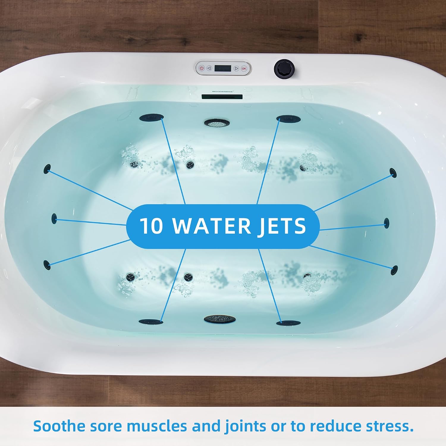 WOODBRIDGE 59' x 31-1/2' Whirlpool and Air Bath Heated Soaking Combination Tub with Adjustable Speed Air Blower and Display Control Panel, Matte Black Finish Trim and Drain Kit, BM100