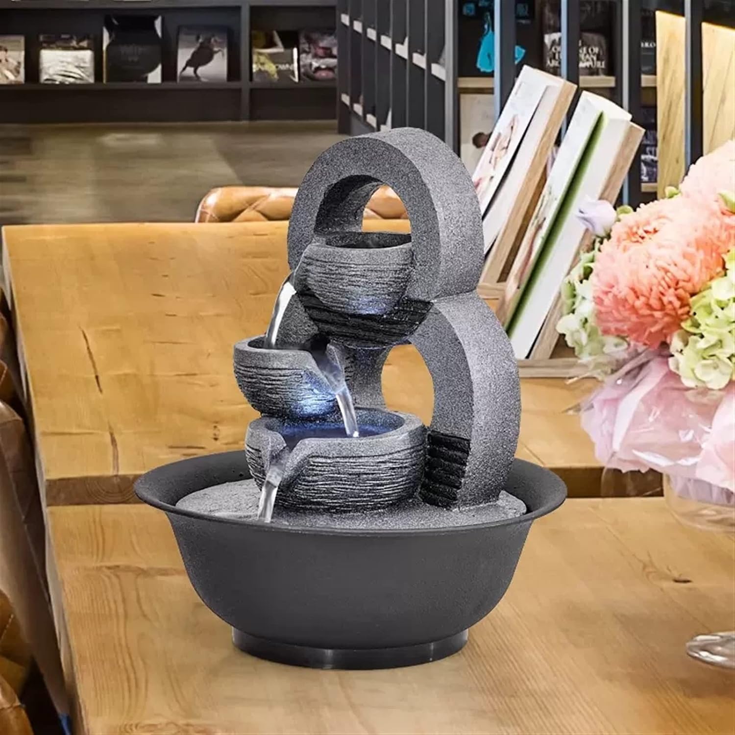 Waterfall Tabletop Fountain Simple Office Circulating Water Ornaments Desktop Lucky Fountain Landscape Living Room Fortune Feng Shui Wheel Ball Meditation Fountain