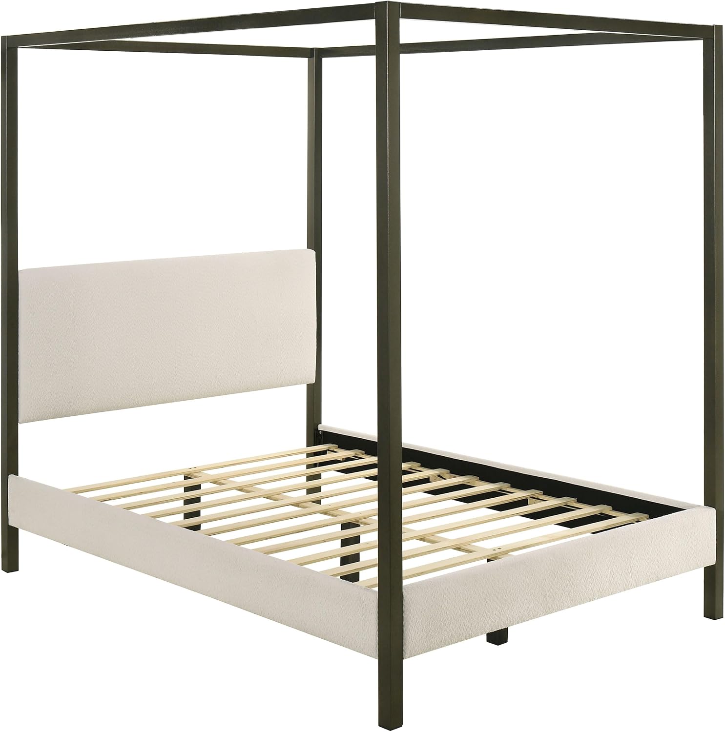 Coaster Home Furnishings - Monroe - Wood - Upholstered Canopy Bed with Four-Post Metal Frame, Padded Headboard and Transitional Style - Bedroom - Queen Size - Vanilla - 300834Q
