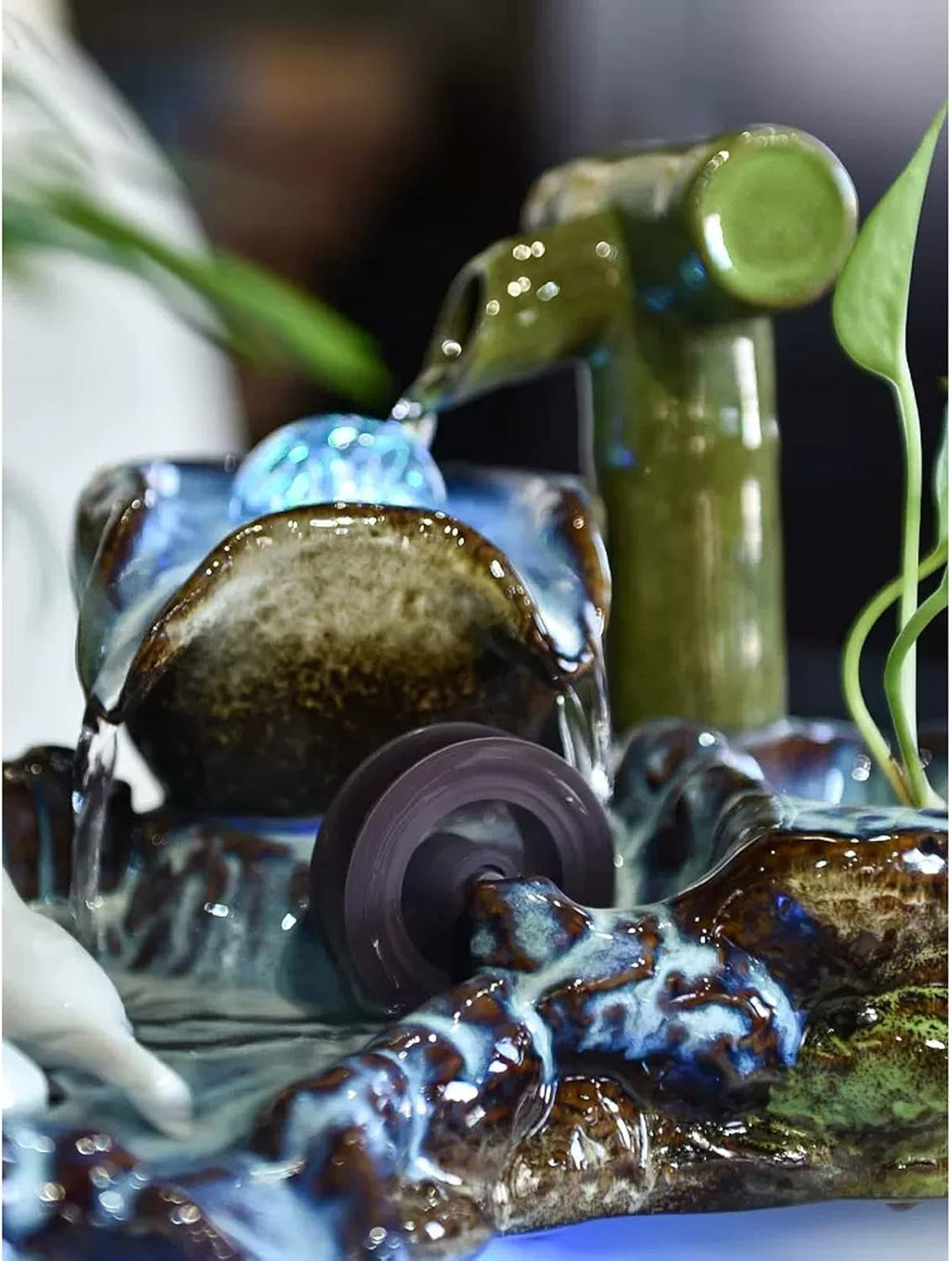 Tabletop Water Fountain Ceramics Tabletop Water Fountain Indoor Waterfalls Fountains Decorative Tabletop Fountain for Bedroom, Office, Living Room, Kitchen Dining Room and Bathroom Décor Indoor Founta