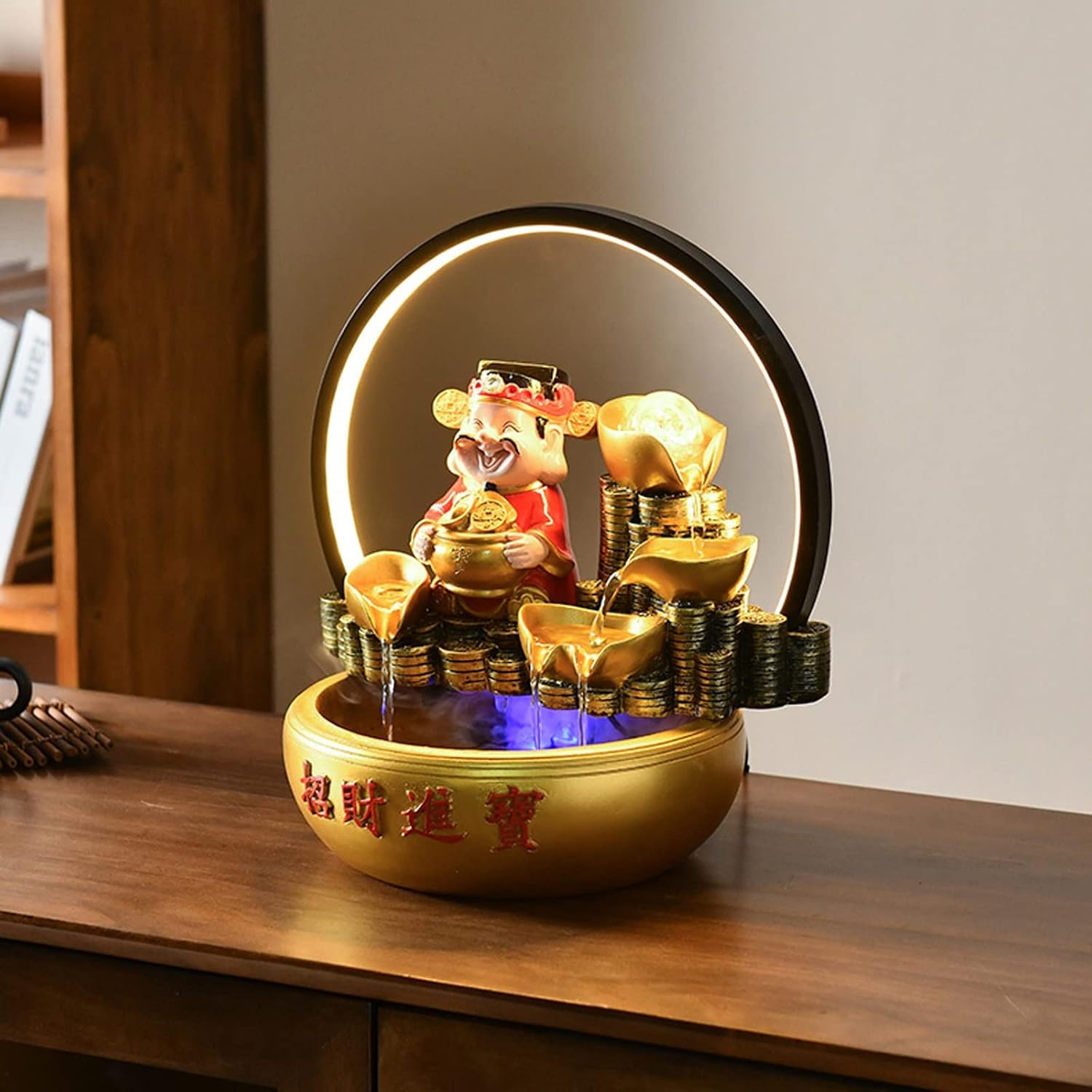 Tabletop Water Fountain Chinese Lucky Fortune Tabletop Fountain Waterfall Desktop Electric Water Fountain Decor w/LED Indoor Portable Tabletop Decorative Meditation Waterfall Kit Includes Submersible