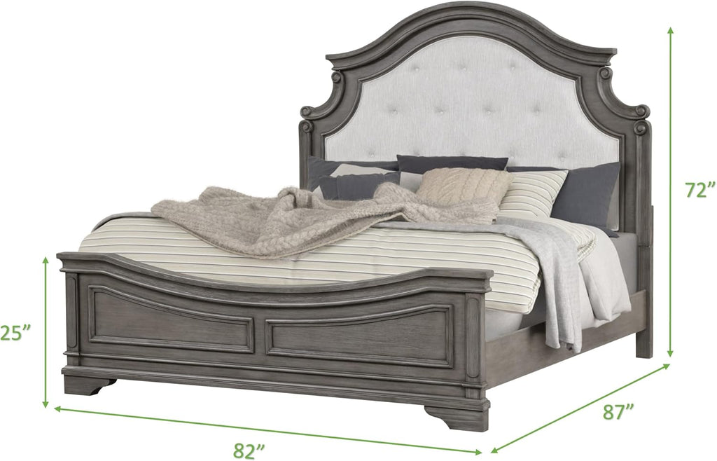 Traditional Style King 4 Pc Bedroom Set Made with Wood in Rustic Gray