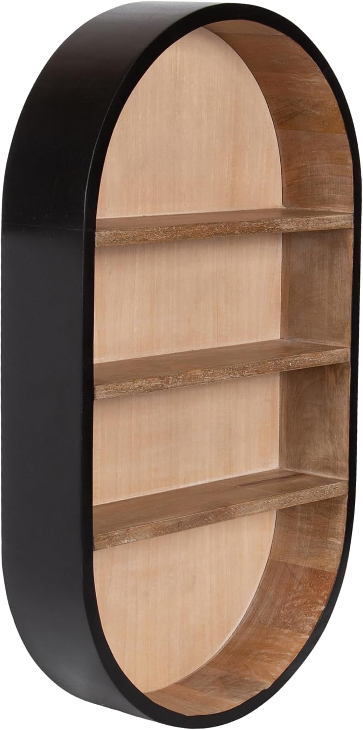 Kate and Laurel Hutton Modern Capsule Wall Shelf, 16 x 28, Light Natural and Black, Minimal Round Oval Wall Shelves for Above Toilet Bathroom Storage or Cute Nursery Shelving