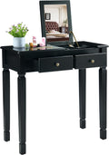 Small Makeup Vanity Desk Table with Flip-Top Mirror and Hidden Storage Compartments, Wood Computer Writing Desk with 2 Drawers, Easy Assembly Dressing Table for Bedroom Black SZT-D0036-BK