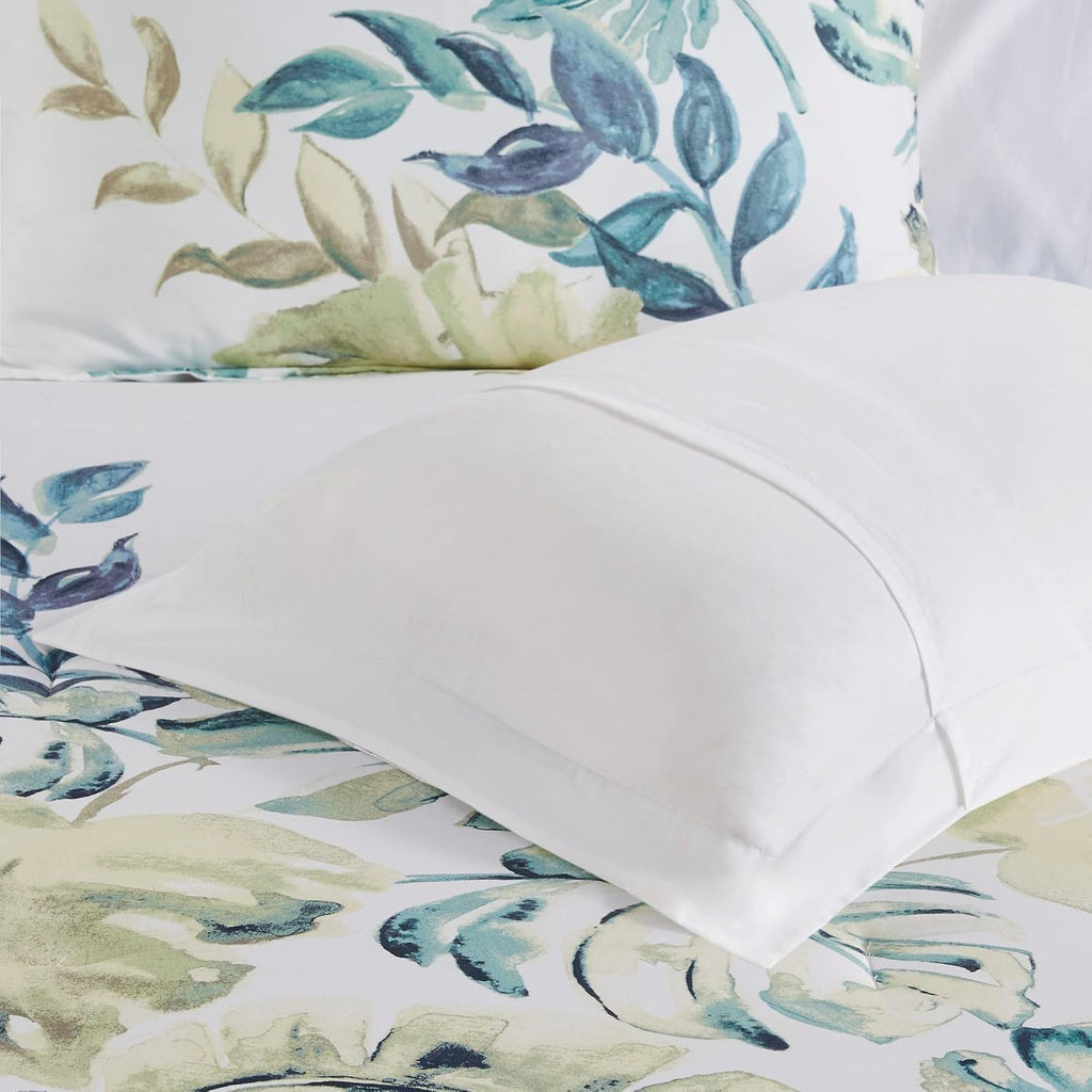 Harbor House 100% Cotton Duvet Cover, Coastal, Beach Cottage Design, All Season, Breathable Comforter Cover Tropical Bedding, Matching Shams, Lorelai Monstera Leaf Green Full/Queen (90'x90') 5 Piece