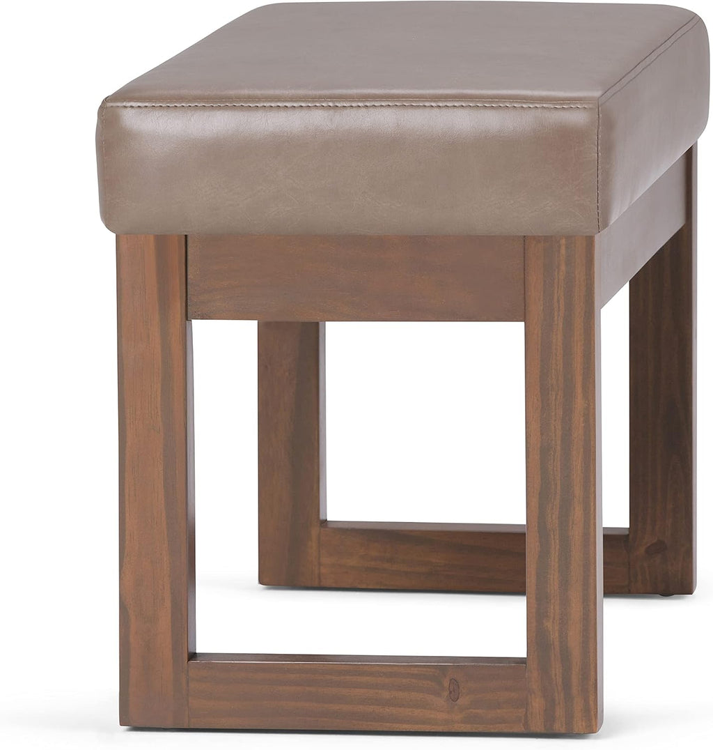 SIMPLIHOME Milltown Small Ottoman Bench - 27' Wide x 18' High Upholstered Vegan Leather Rectangle Footstool Ottoman in Ash Blonde, Contemporary Bench for Living Room with Cushioned Seat, Assembled