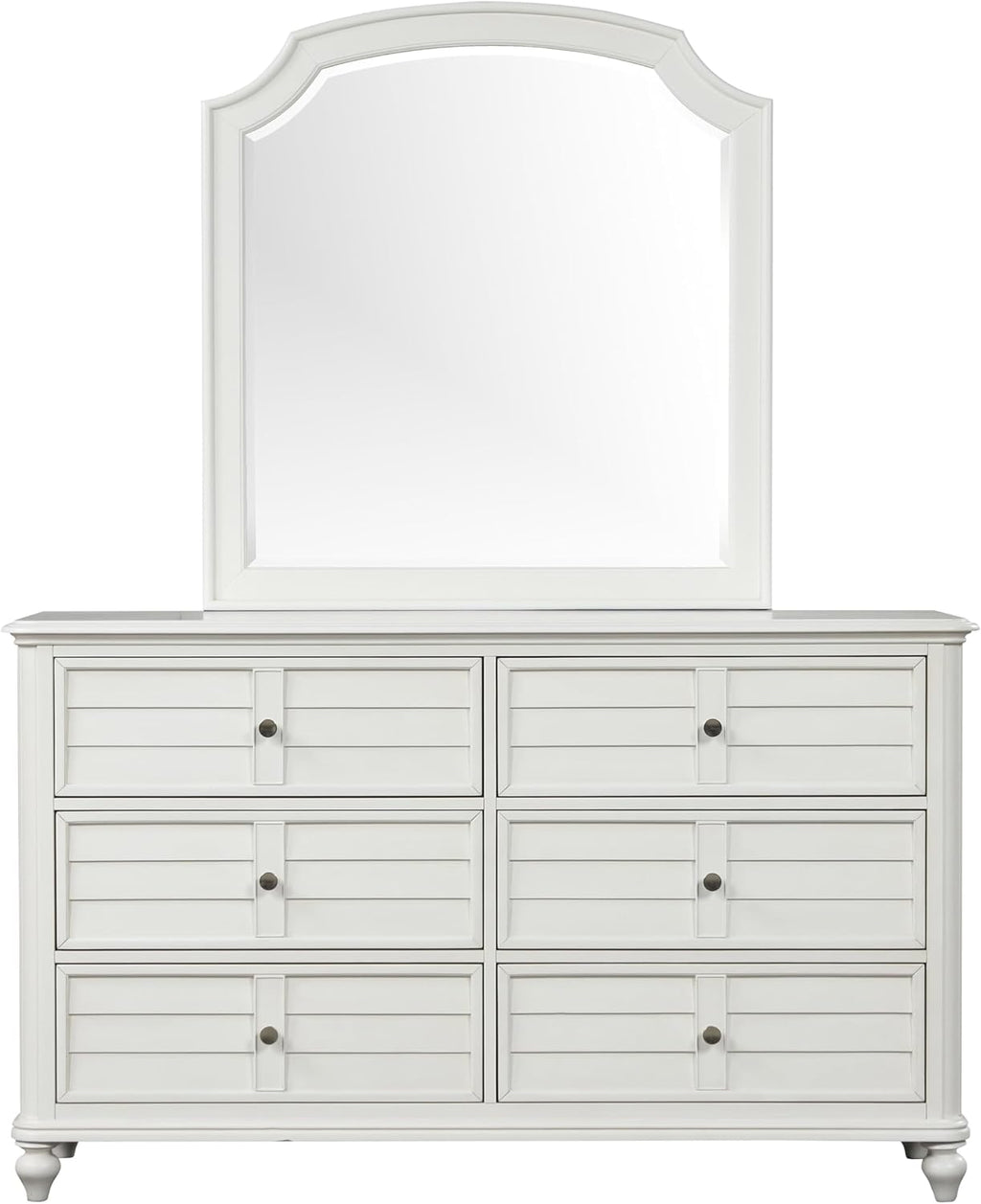 Furniture of America Eryllis Modern Solid Wood 6-Piece Panel Bedroom Set with Louvered Style Headboard, French and English Dovetails, Box Spring Needed, King, Antique White