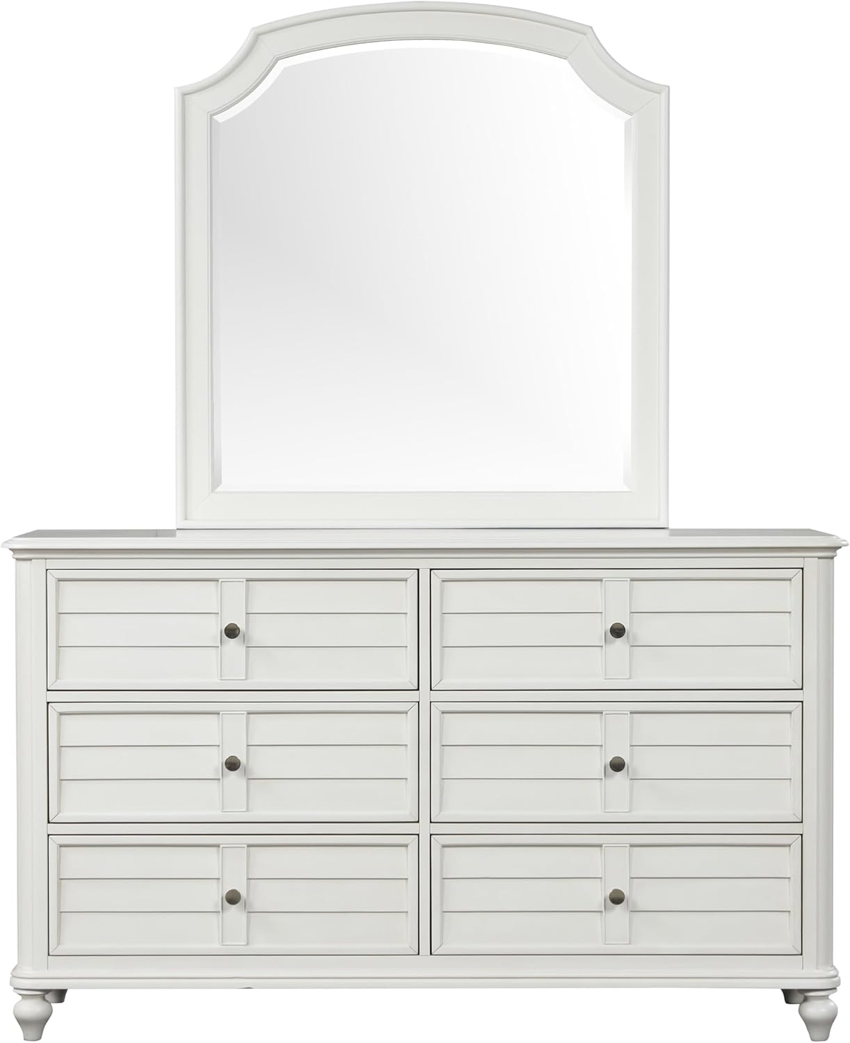 Furniture of America Eryllis Modern Solid Wood 6-Piece Panel Bedroom Set with Louvered Style Headboard, French and English Dovetails, Box Spring Needed, King, Antique White