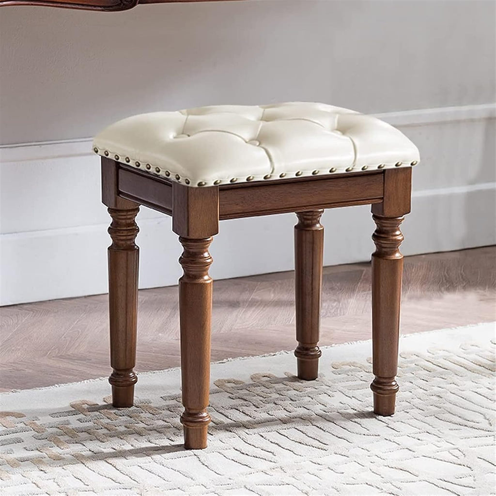 Vanity Bench with Padded Cushion, Vanity Chair Wooden Dressing Stool Bedroom Dressing Stool Piano Stool Reception Room Stool Small Dining Stool Oak Stool Legs(White)
