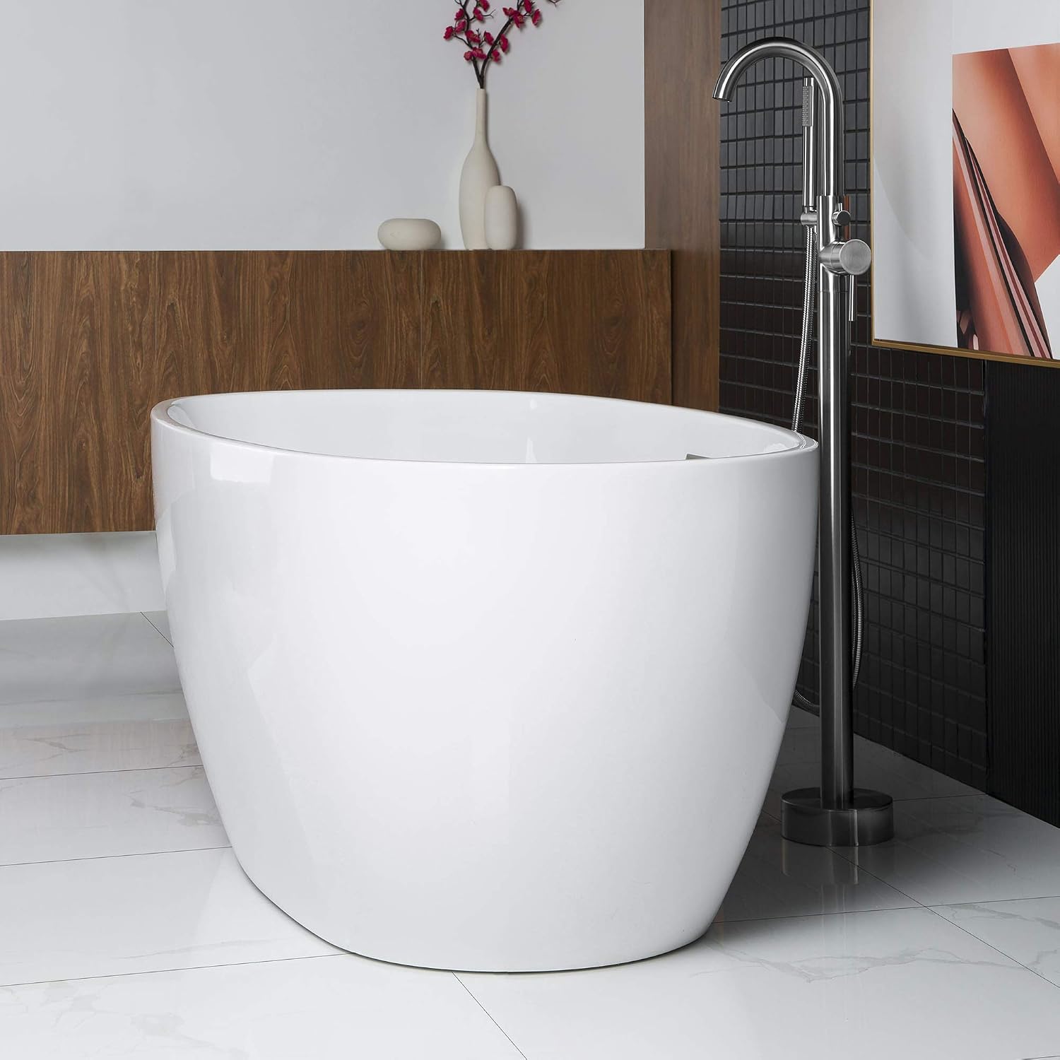 WOODBRIDGE 59' Freestanding White Acylic Soaking Bathtub with Chrome Drain and Overflow,BTA1518 -C-Drain &O