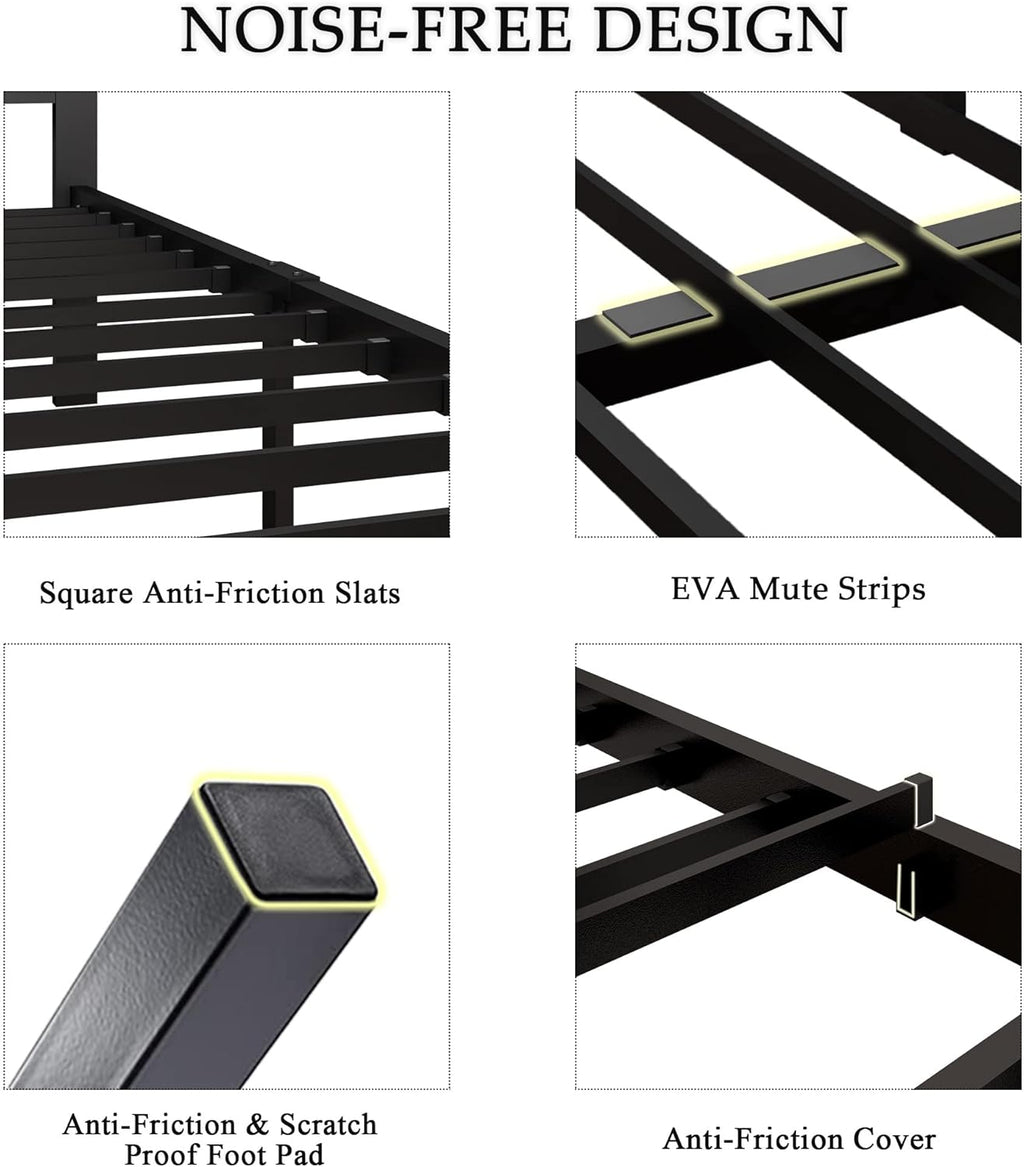 Feonase Full Size Metal Bed Frame with Fabric Button Tufted Headboard, Platform Bed Frame with Heavy Duty Metal Slats, 12' Storage Space, Noise Free, No Box Spring Needed, Dark Grey