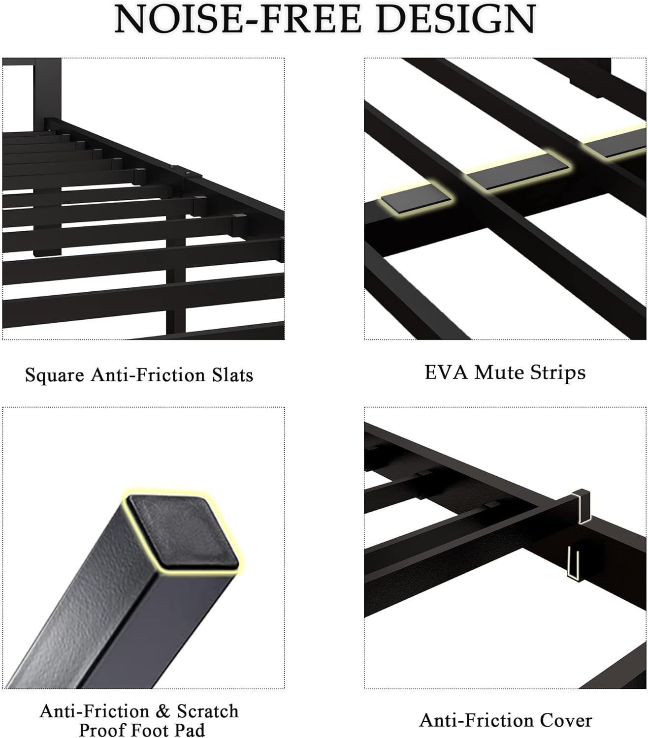 Feonase Full Size Metal Bed Frame with Fabric Button Tufted Headboard, Platform Bed Frame with Heavy Duty Metal Slats, 12' Storage Space, Noise Free, No Box Spring Needed, Dark Grey