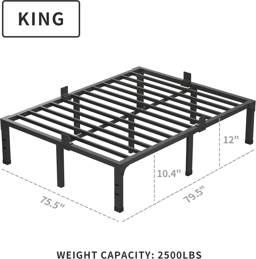 MAF 12 Inch King Size Bed Frames with Mattress Slide Stopper Black Heavy Duty Metal Platform Bed Frame Steel Slat Support, No Box Spring Needed, Noise Free, Easy Assembly