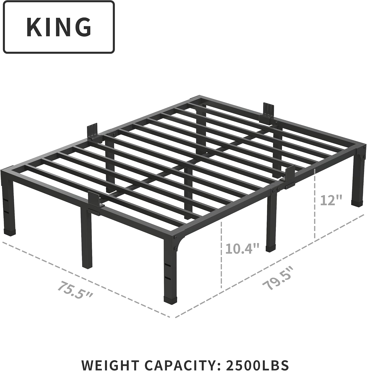 MAF 12 Inch King Size Bed Frames with Mattress Slide Stopper Black Heavy Duty Metal Platform Bed Frame Steel Slat Support, No Box Spring Needed, Noise Free, Easy Assembly