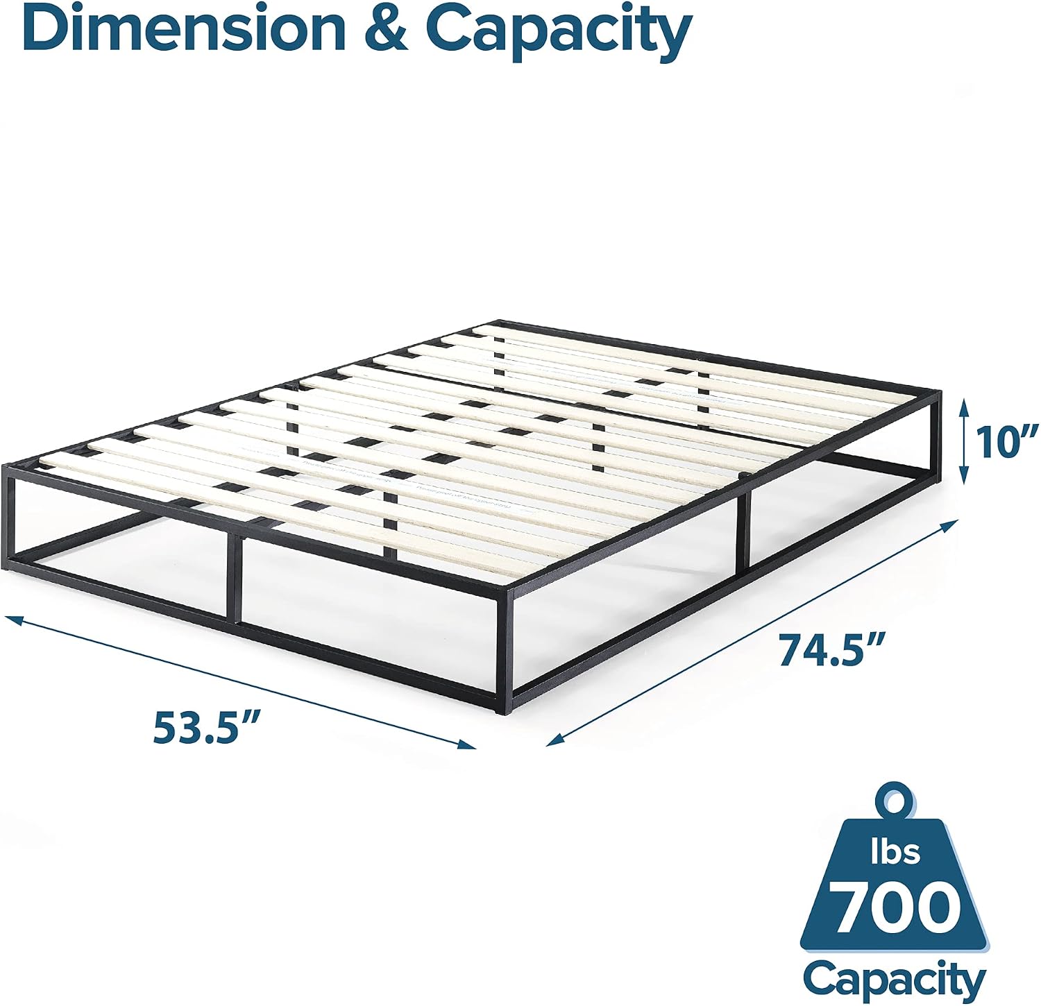 Modern Studio 10 Inch Platforma Low Profile Bed Frame/Mattress Foundation/Boxspring Optional/Wood slat support, Full, Black