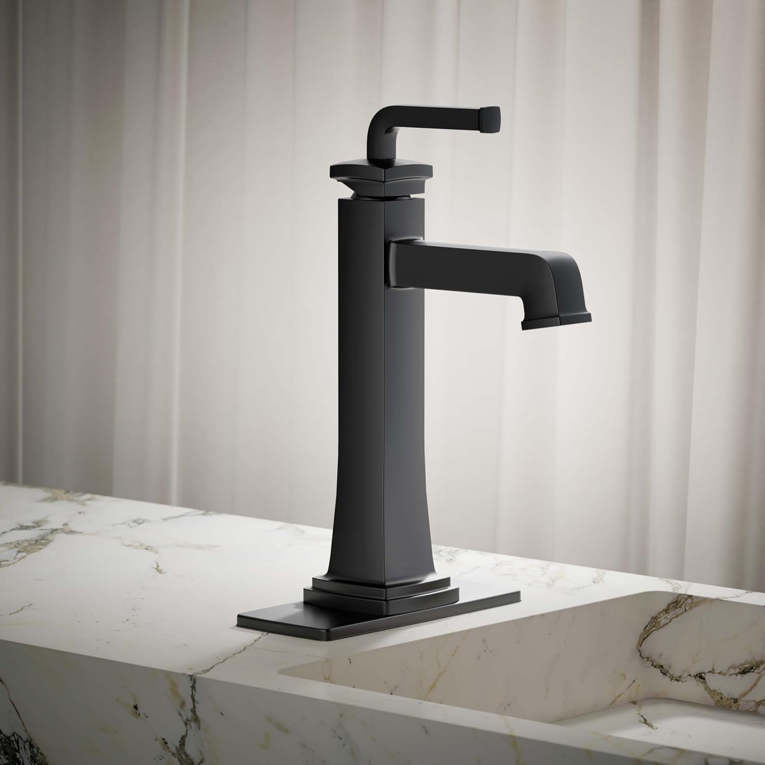 KOHLER K-26430-4K-BL Riff Tall Single-Handle Bathroom Sink Faucet, 1.0 GPM, Single-Hole, Modern Classic Design, Matte Black