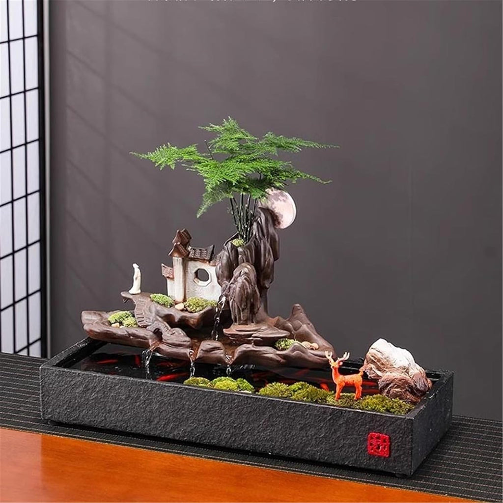 Tabletop Fountain Ceramic Rockery and Flowing Water Desktop Fish Tank Home Relaxation Serene Table Decor Tabletop Water Fountain