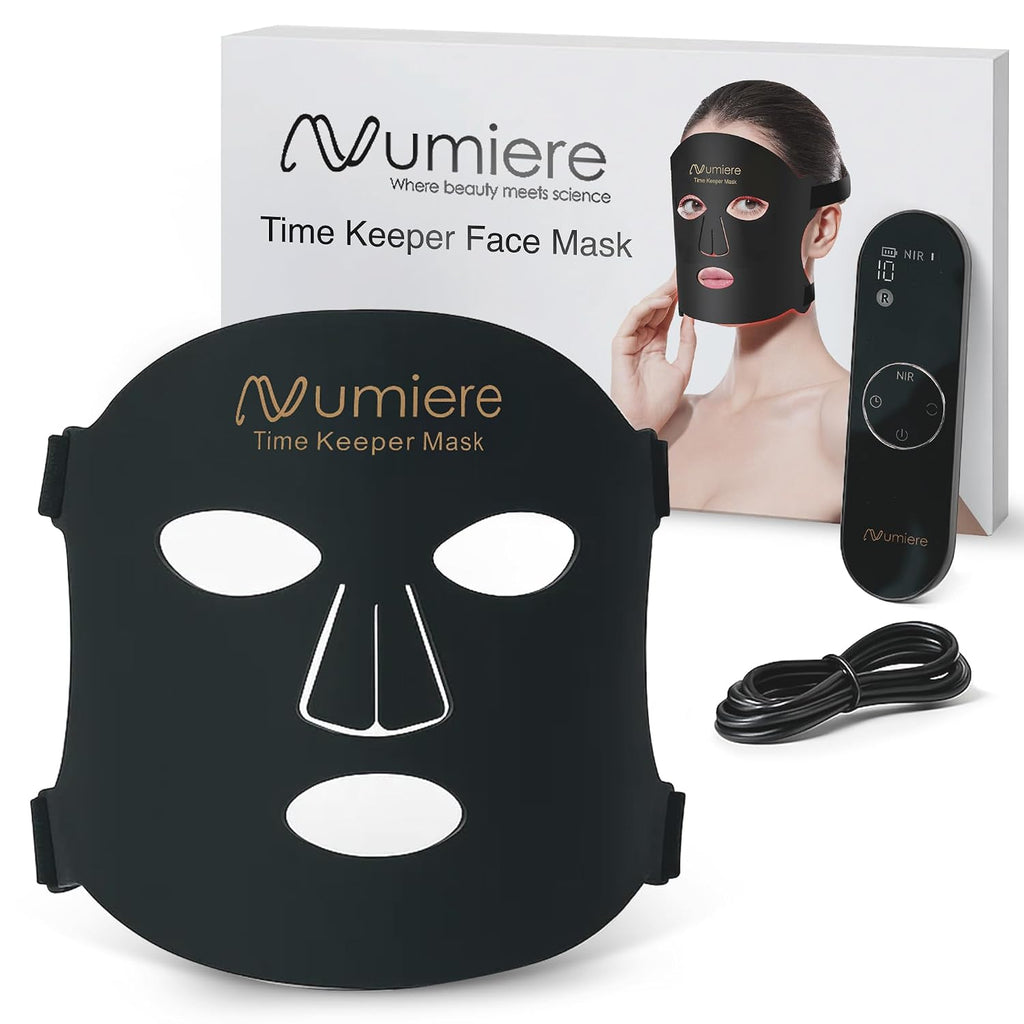 Numiere Time Keeper LED Face Mask – Lightweight, Flexible, and Multi-Wavelength Red, Blue, & Infrared (NIR) LED Contour Technology Wearable Facial Beauty Device for Personal Use and Skincare Routines