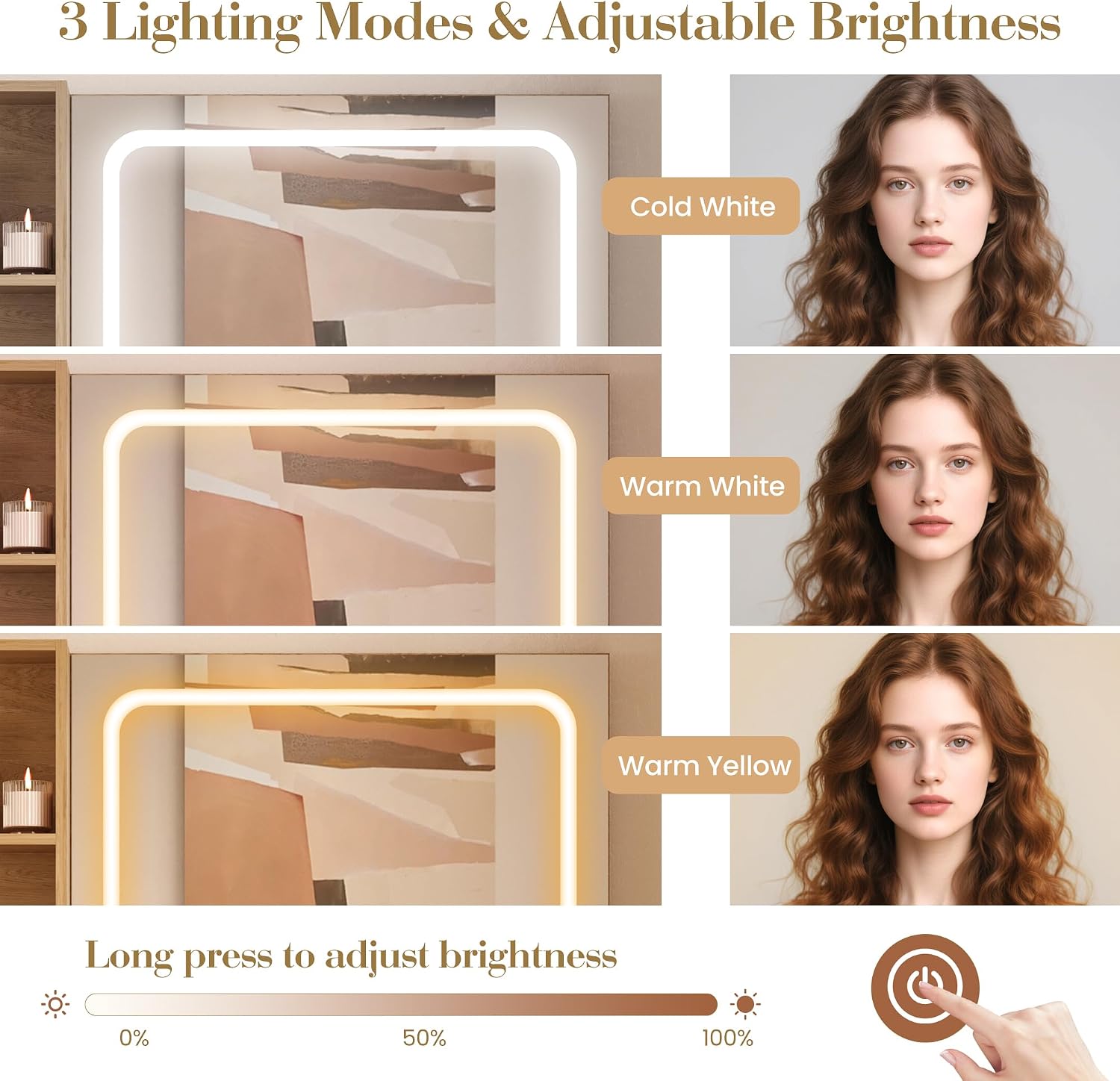 Patikuin Vanity Desk with Mirror and Lights, Natural Makeup Vanity with Charging Station, Dressing Table Set with Storage Chair, Drawer Shelves, and Foldable Panel for Compact Space Bedroom, Natural