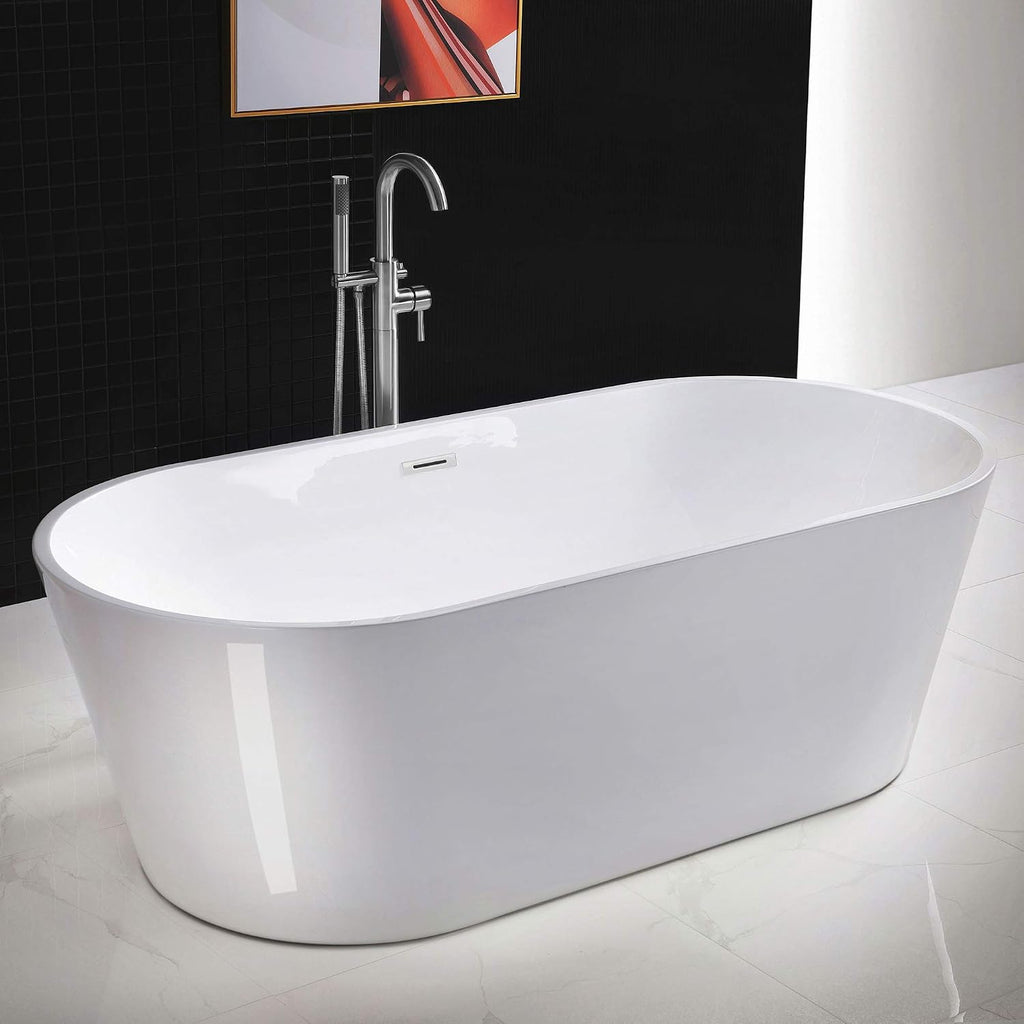 WOODBRIDGE 71' Acrylic Freestanding Bathtub Contemporary Soaking White Tub with Chrome Overflow and Drain,B1701-CH