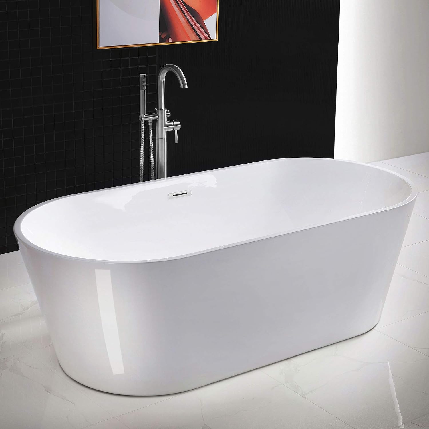 WOODBRIDGE 71' Acrylic Freestanding Bathtub Contemporary Soaking White Tub with Chrome Overflow and Drain,B1701-CH