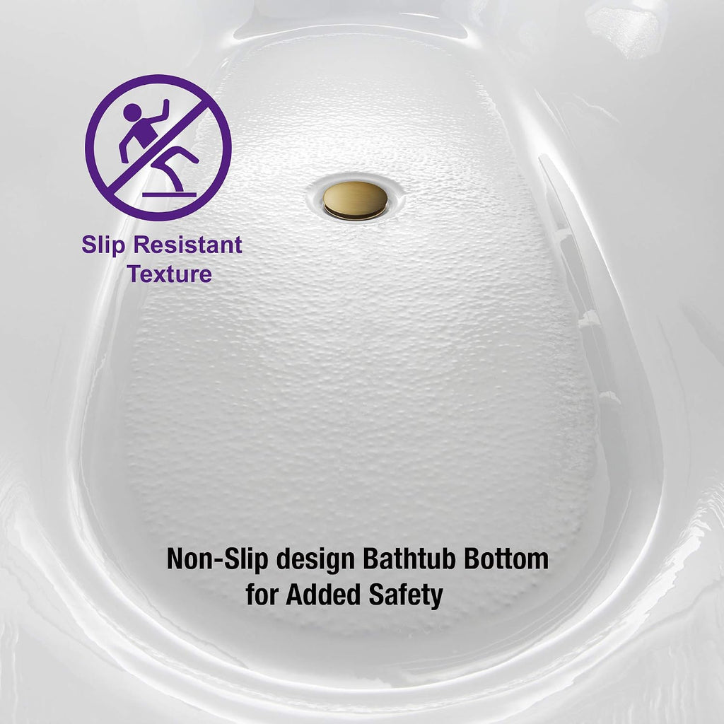 WOODBRIDGE 67' Acrylic Freestanding Bathtub Contemporary Soaking White Tub with Brushed Gold Overflow and Drain，B0002 -BG-Drain &O