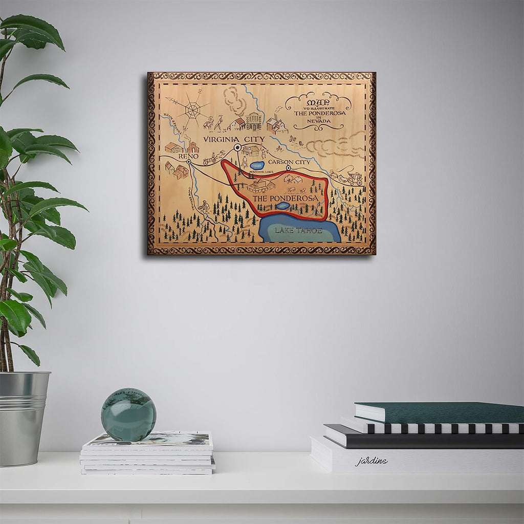 Bonanza Map Reproduction Ponderosa Nevada Art Poster Canvas Print Wall Art Picture Indoor Bedroom Living Room Aesthetic Artwork Garage Cafe Decorative (24×36inch Framed)