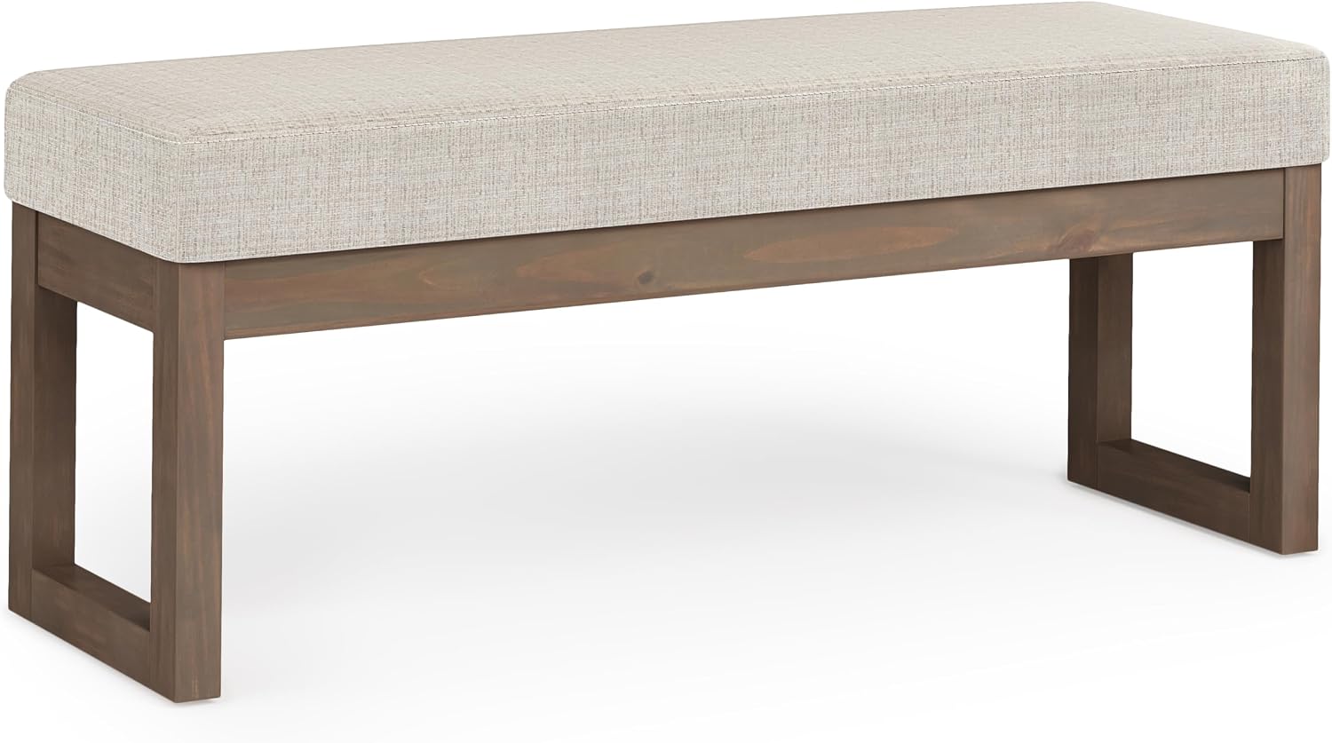 SIMPLIHOME Milltown Large Ottoman Bench - 44 inch Wide Upholstered Tweed Look Fabric Rectangle Footstool Ottoman in Platinum, Contemporary Bench for Bedroom or Entryway with Cushioned Seat, Assembled