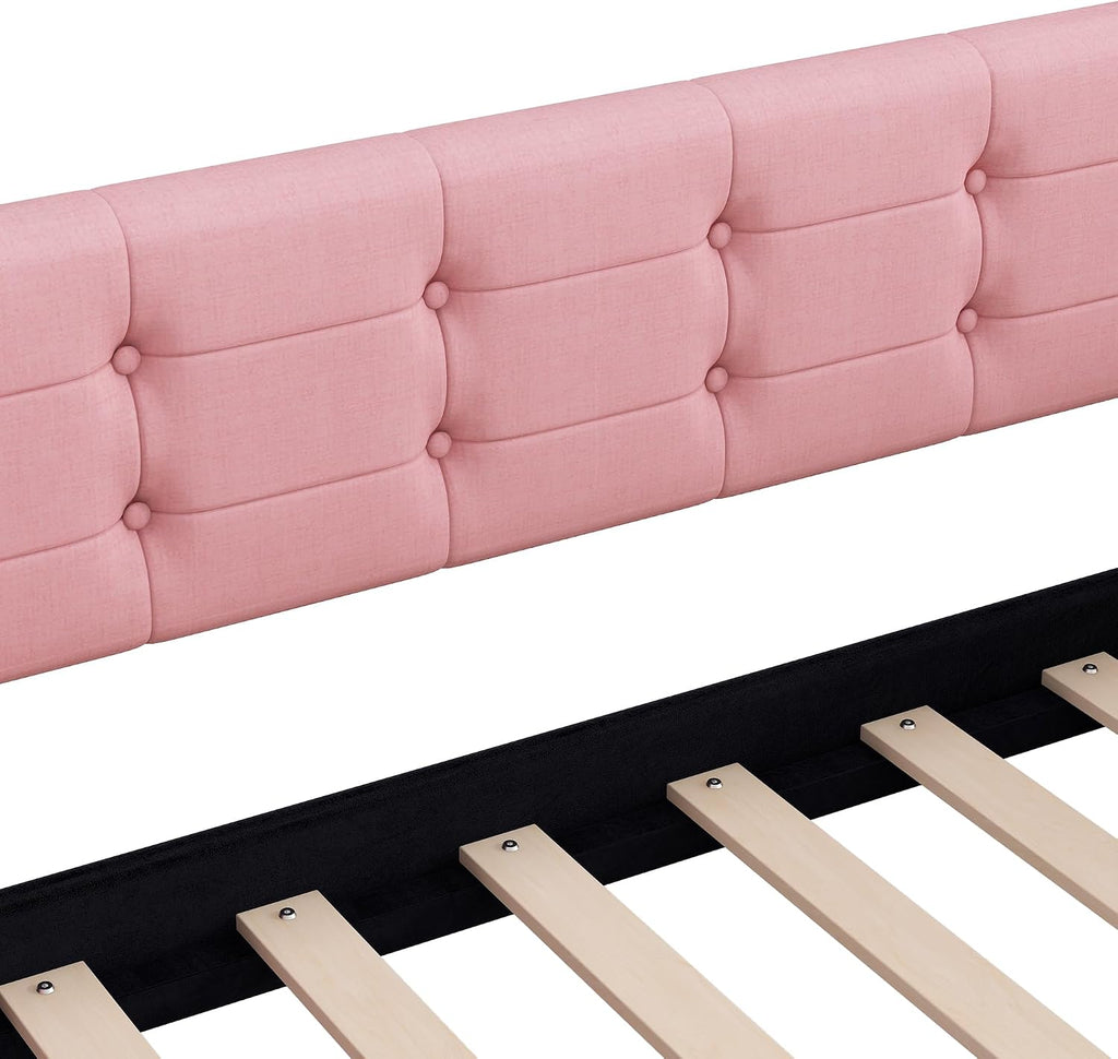 Merax 85' Queen Size Linen Upholstered Daybed with 4 Support Legs,Pink