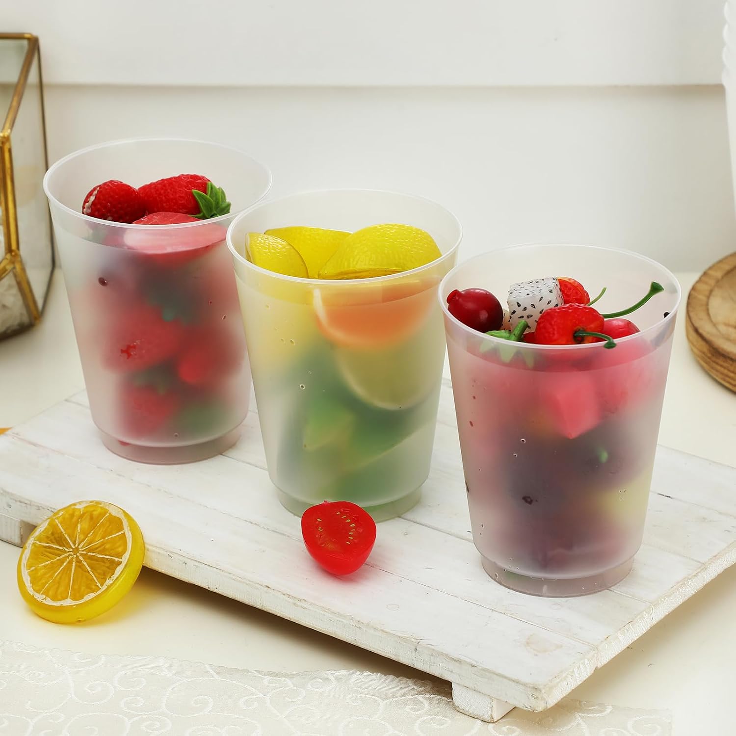 Jingmore 500 PCS Frosted Plastic Cups Bulk - 16 oz Disposable Clear Drinking Frosted Cups for Stadium Events Home, Party, Birthday Supplies