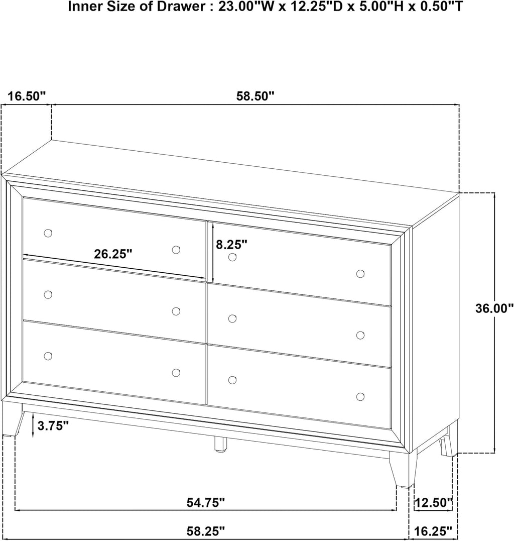 Coaster Home Furnishings Welsley Transitional 4-Piece Bedroom Set Fabric Upholstered Queen Size Panel Bed Frame 52-inch Headboard Walnut 223441Q-S4