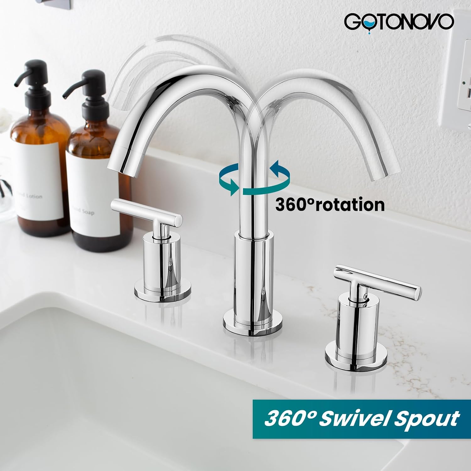 gotonovo 3 Hole 2 Handles Lavatory Basin Bathroom Sink Faucet with Shower Faucet Set Bathroom Shower Head and Handle Set Polished Chrome