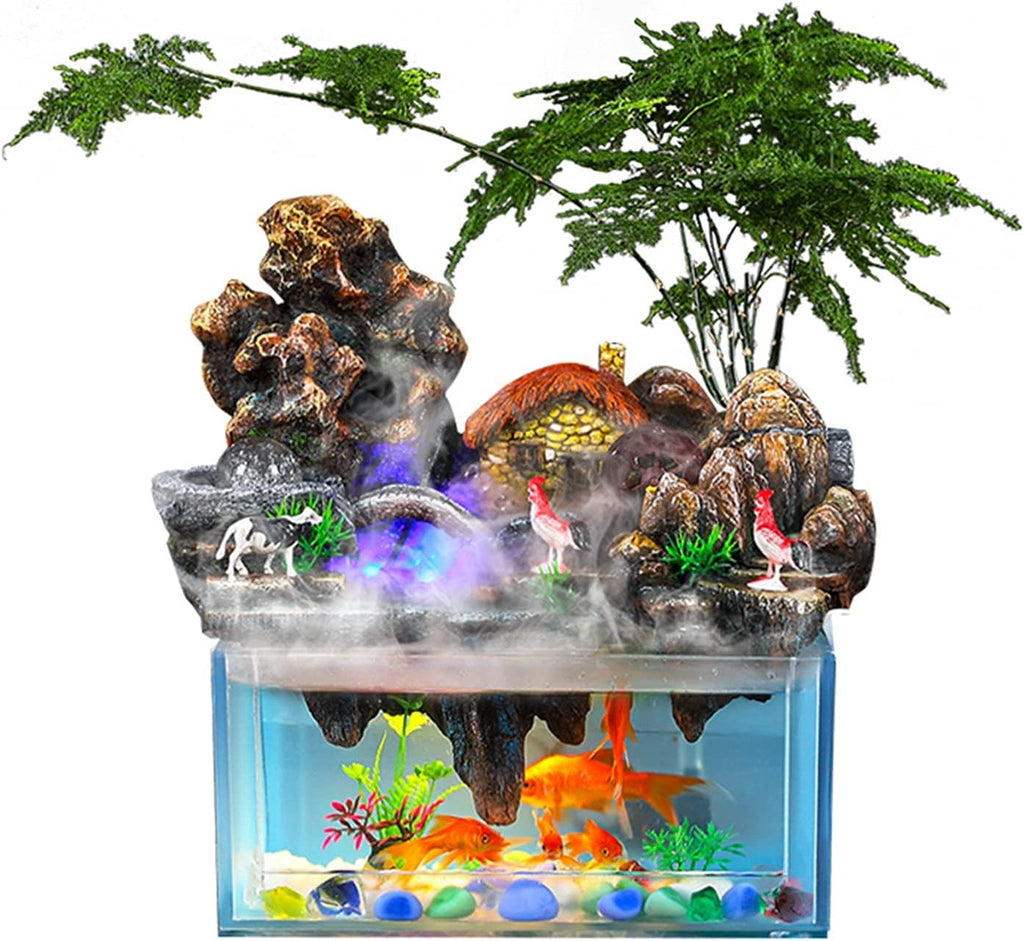 Indoor Waterfall Fountain Desktop Fountain Waterfall Desktop Humidifier with Rockery Aquariums Feng Shui Wheel Tabletop Fountain Home Office Decoration Tabletop Fountains