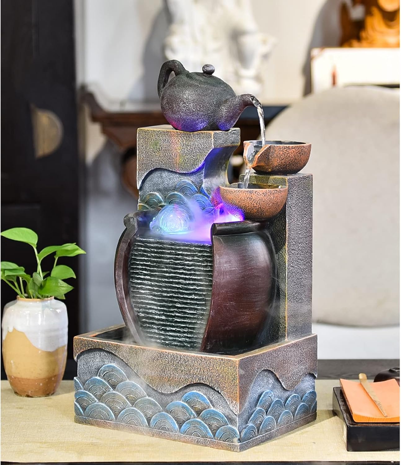 Tabletop Fountain Tabletop Fountain Resin Waterfall Desktop Water Decor Indoor Portable Decorative Meditation with Submersible Pump