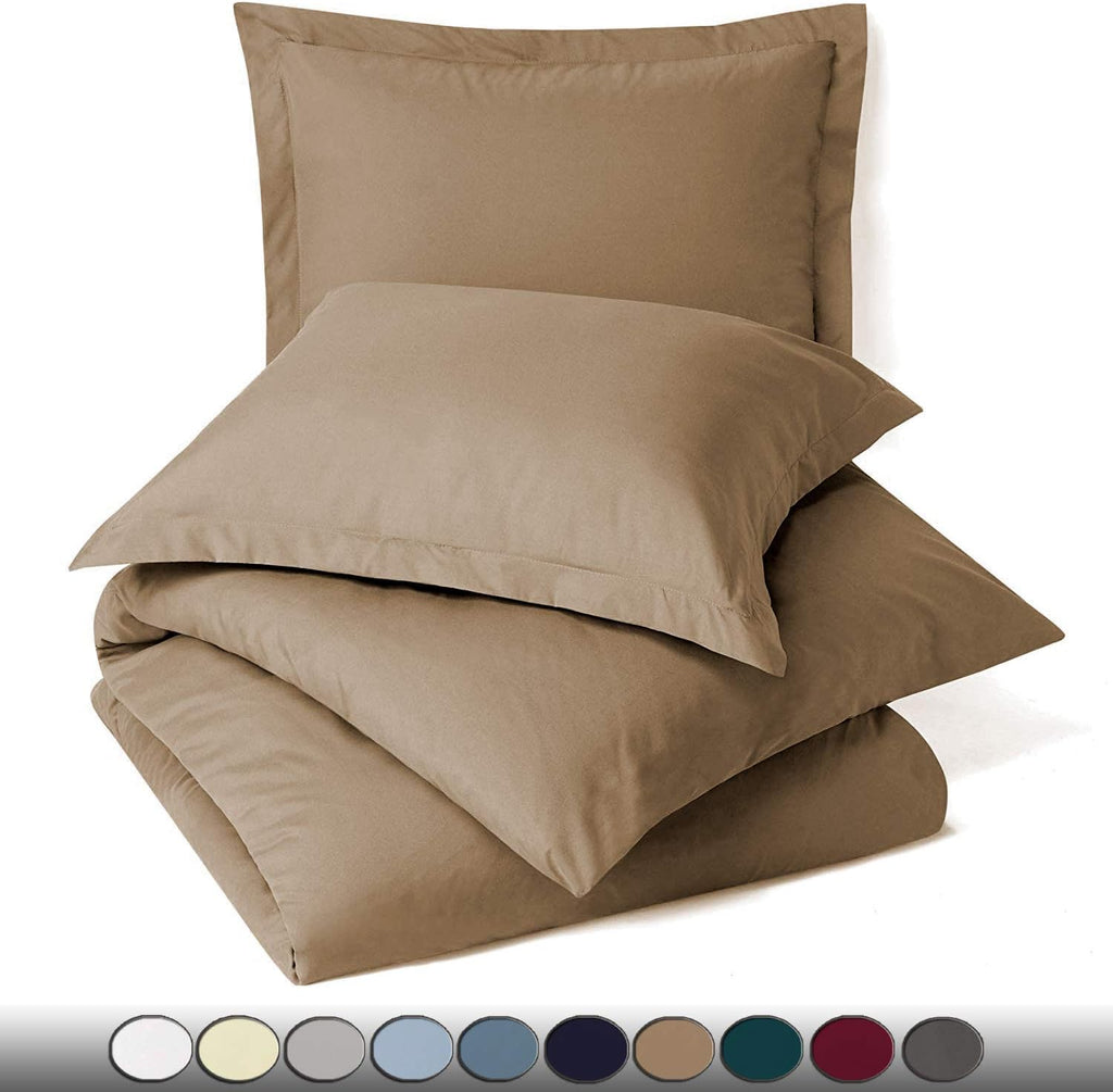 4 Piece Bed in a Bag Set 100% Egyptian Cotton 600 Thread Count Duvet Cover Pillow Shams & Fitted Sheet with Extra Deep Pocket Soft Bedding(King Size, Taupe)