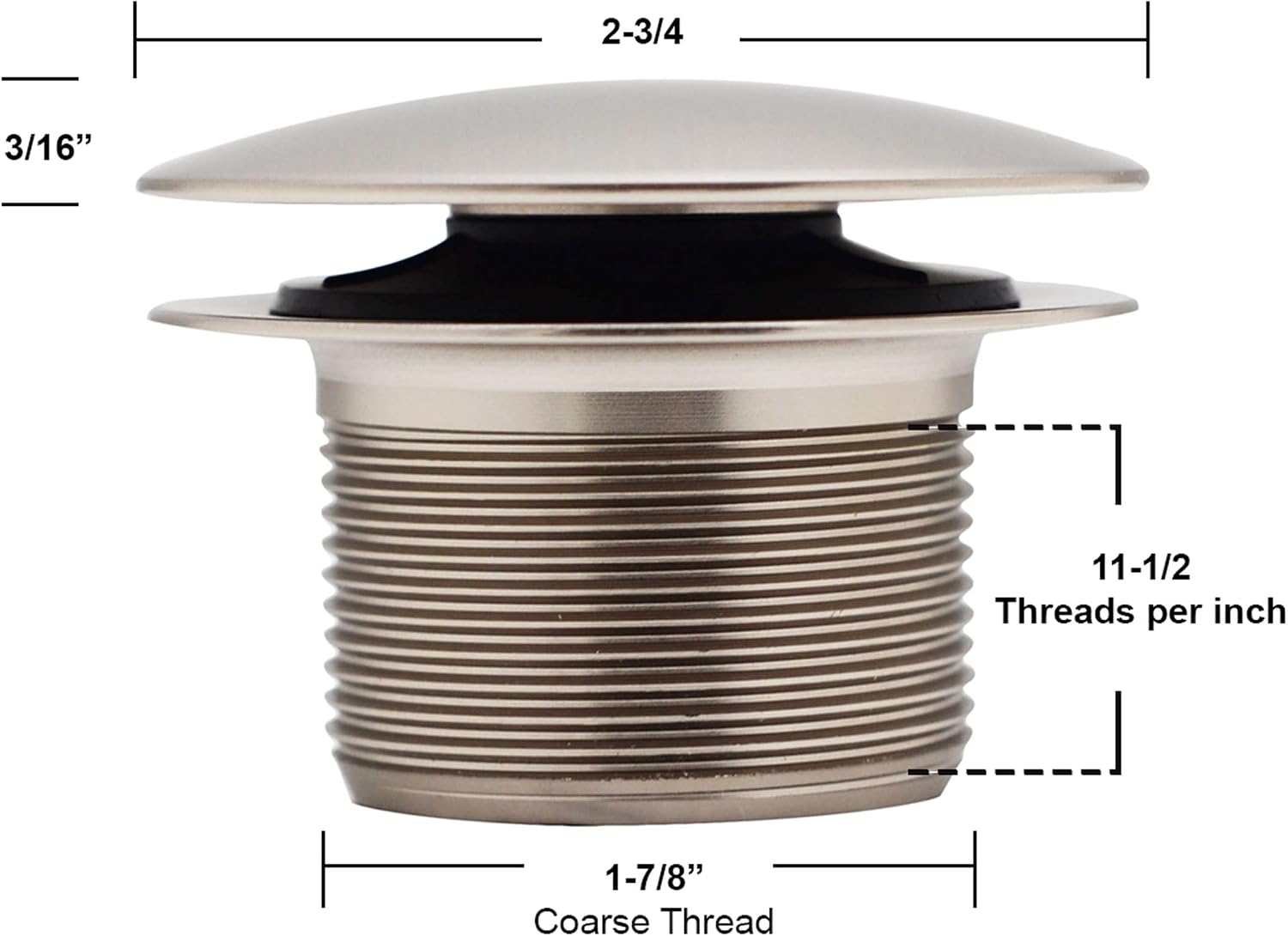 Westbrass A98HRK-20 Universal Fine or Coarse Thread Tip-Toe Bathtub Drain Trim with Illusionary No-Hole Faceplate and Adaptor Bushing, Stainless Steel