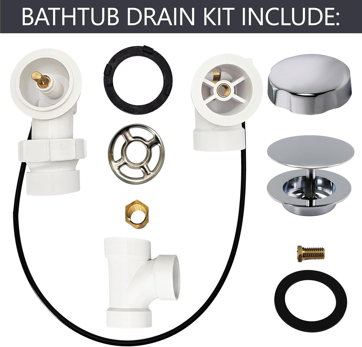 Westbrass A50P45BJ-26 1-1/2' Sch. 40 PVC 45' Cable Driven Bath Waste Kit with Ball Joint Head and Brass Trim Drain Kit, Polished Chrome
