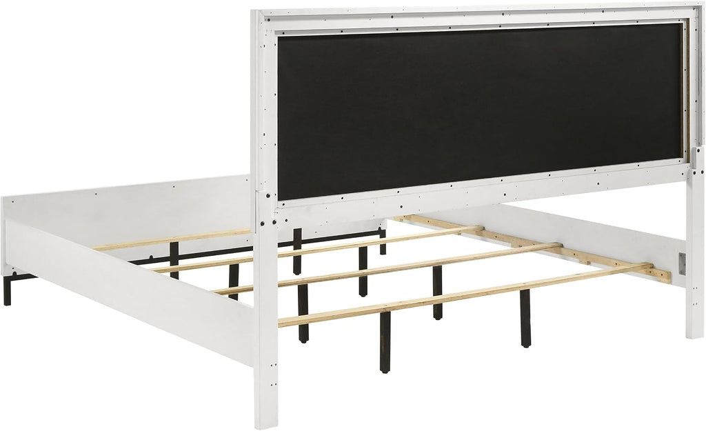 Coaster Home Furnishings Sonora Contemporary 5-Piece Bedroom Set Leatherette Upholstered Eastern King Size Panel Bed Frame 54-inch Headboard White 224861KE-S5