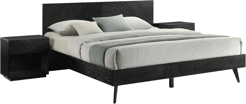 Armen Living Petra King 3 Piece Wood Bedroom Set in Black Finish